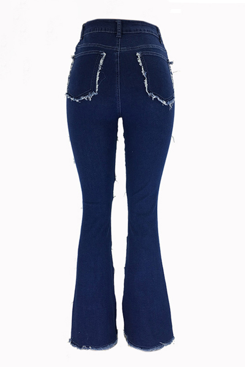 Vintage Color-Block Raw Hem Stretch High Rise Jeans