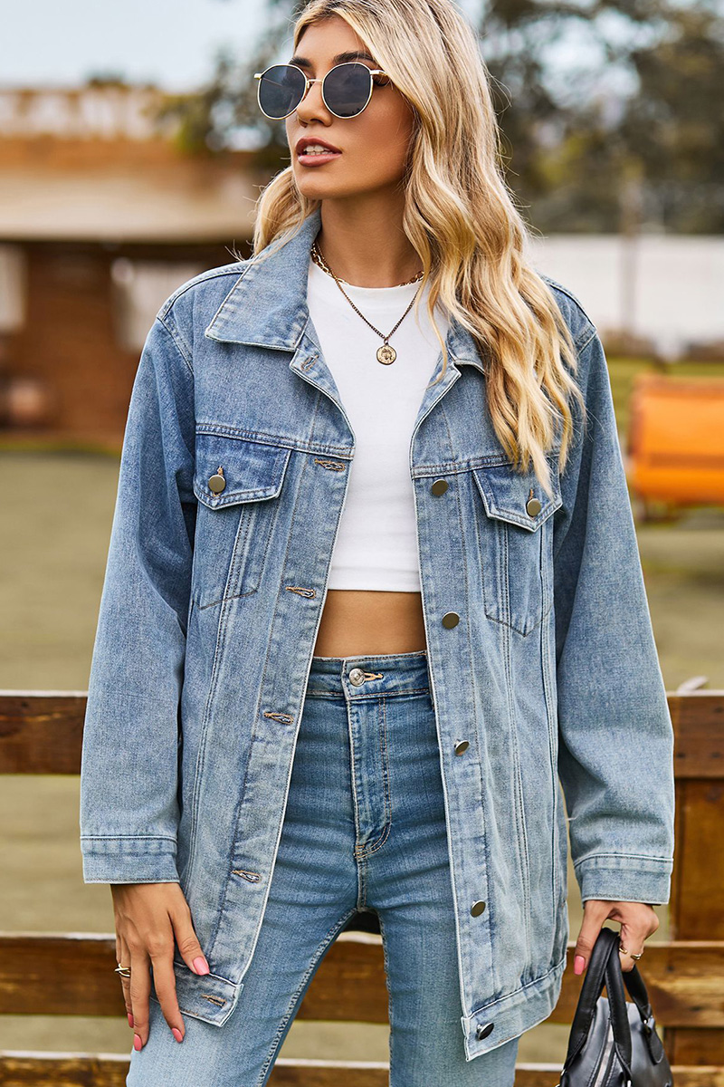 Casual Loose Fit Inside Patch Pocket Denim Jacket