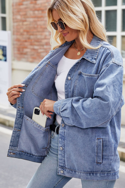Casual Loose Fit Drop Shoulder Denim Jacket