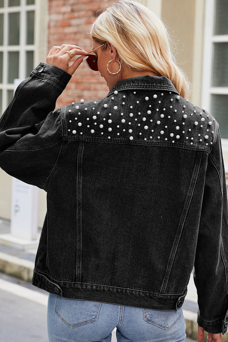 Fashion Pearl Embellished Short Denim Jacket
