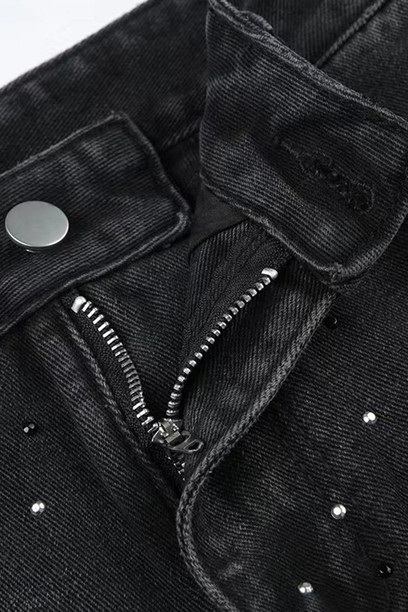 Vintage Hotfix Rhinestone Distressed Low Rise Wide Leg Jeans