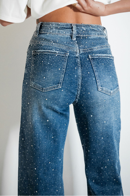 Women's Glittering Full Coverage Artfully Embroidered Crystal Jeans