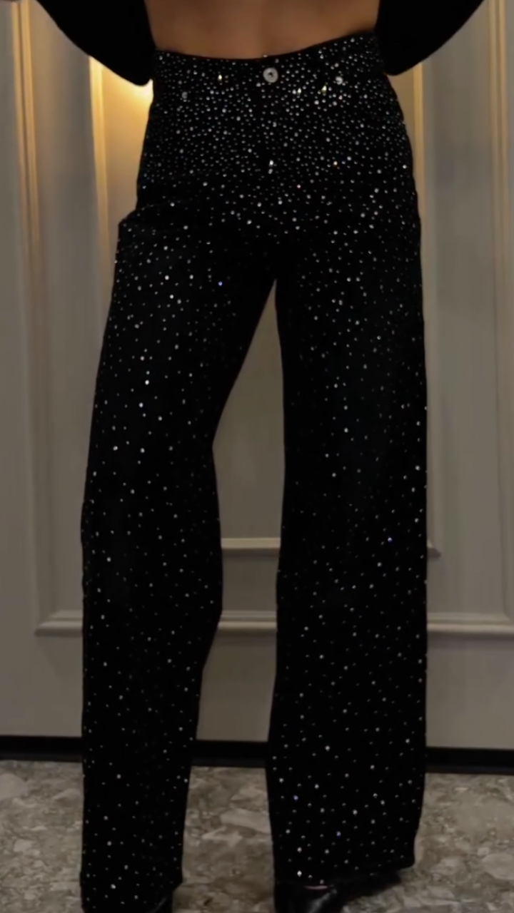 Women's Rhinestone-embellished Casual Denim Pants