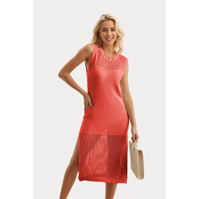 Summer new style European and American women's street hollow dress knitted vest dress cross-border independent station hot style