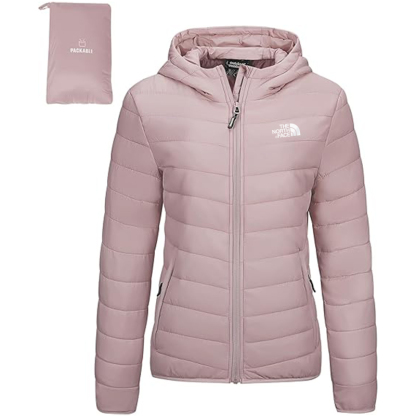 Outdoor Ventures Women's Packable Lightweight Full-Zip Puffer Jacket with Hood Quilted Winter Coat