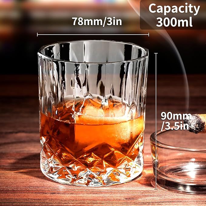 Juego de 2 vasos de whisky de diamante de 300 ml, vasos de whisky escocés, bourbon, brandy, ron, cóctel, hogar, bar, fiesta, hombres