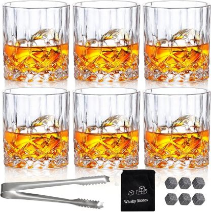 Juego de 6 vasos de whisky vintage de 300 ml, vasos de cristal para beber whisky escocés, bourbon, brandy, ron, cóctel, hogar, bar, fiesta