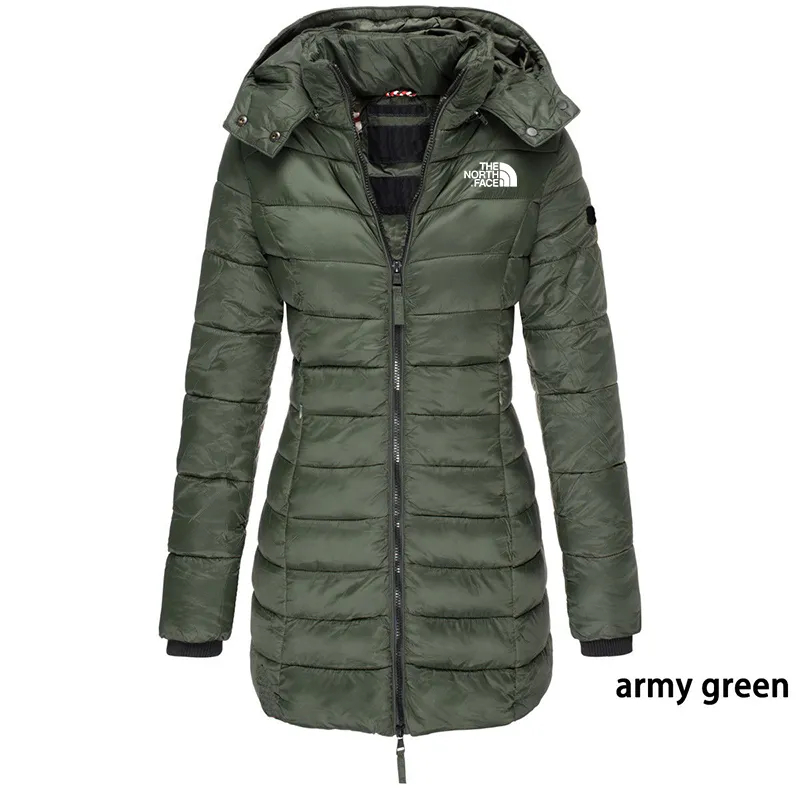 Chaqueta acolchada de longitud media para mujer, chaqueta cálida con capucha de color liso, de invierno