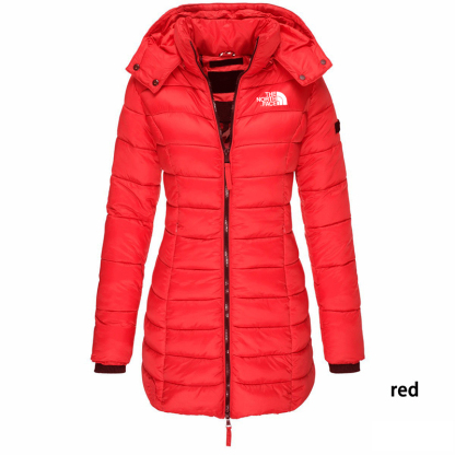 Chaqueta acolchada de longitud media para mujer, chaqueta cálida con capucha de color liso, de invierno