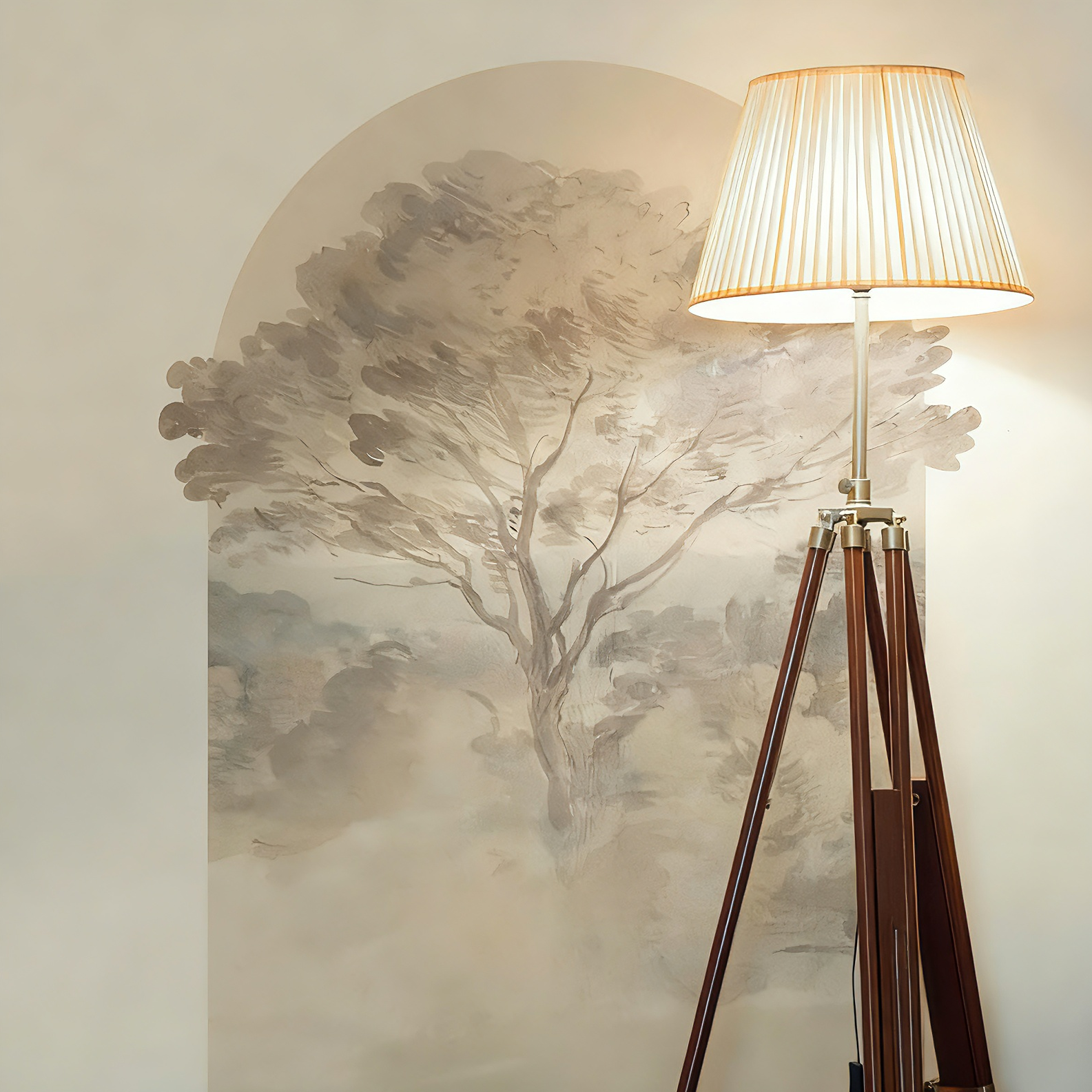 Treescape Arch Wall Stickers, Watercolor Semi-Circular Headboard Decoration
