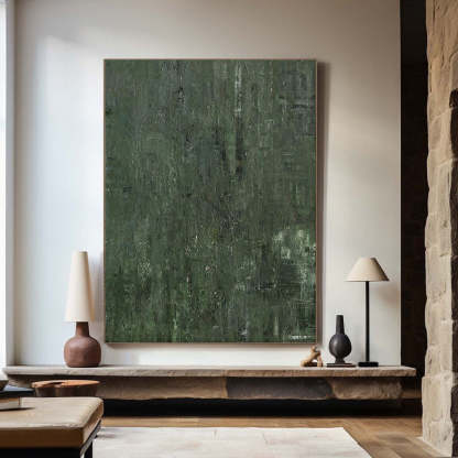 Forest Depths Abstract Deep Green Texture Oil Painting Wall Art