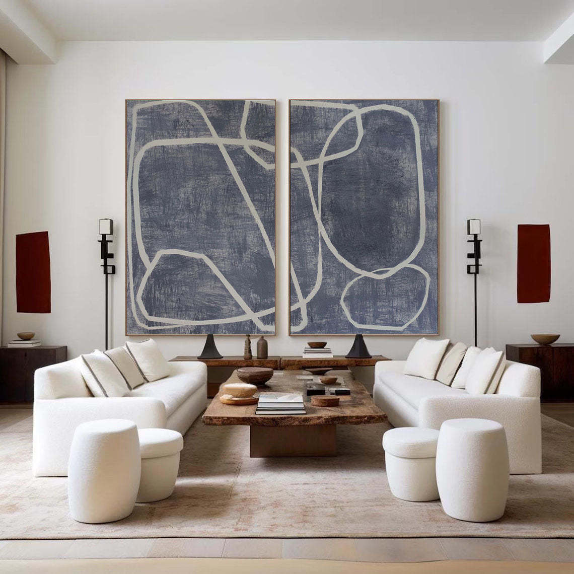 Abstract Dual Canvas Dynamic Geometric Linework Wall Art Set of 2