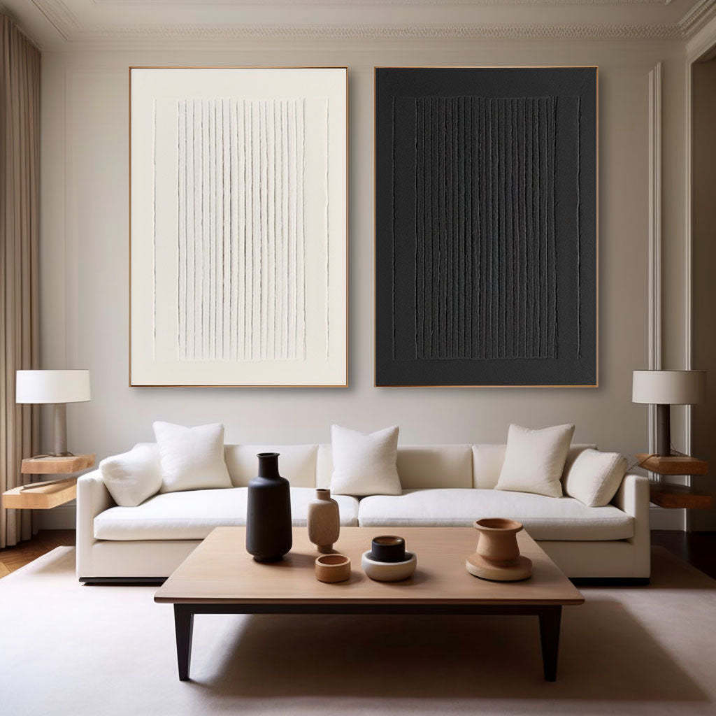 Dual Symmetry Set of 2 Minimalist Geometric Stripes Abstract Wall Art