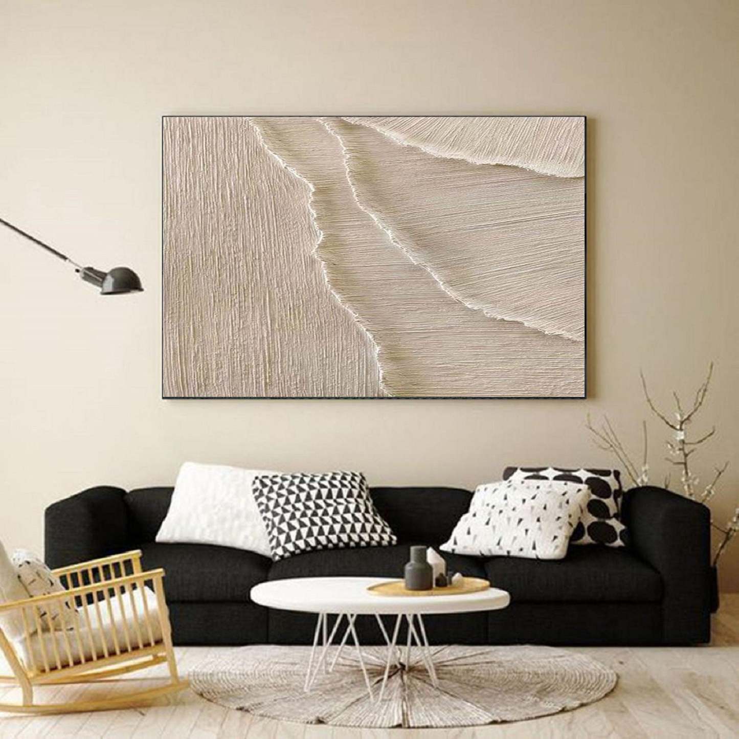 Whispering Sands Minimalist Oil Painting Flowing Wave Texture