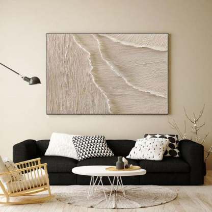 Whispering Sands Minimalist Oil Painting Flowing Wave Texture