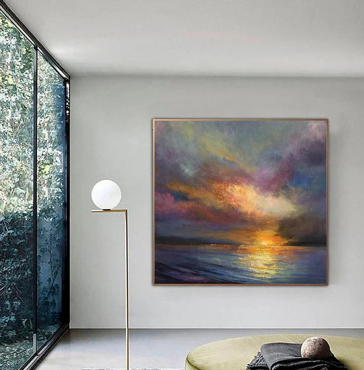 Chromatic Sunset Sea Minimalist Ocean Texture Oil Painting Wall Art