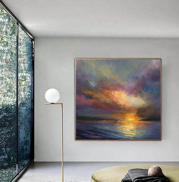 Chromatic Sunset Sea Minimalist Ocean Texture Oil Painting Wall Art