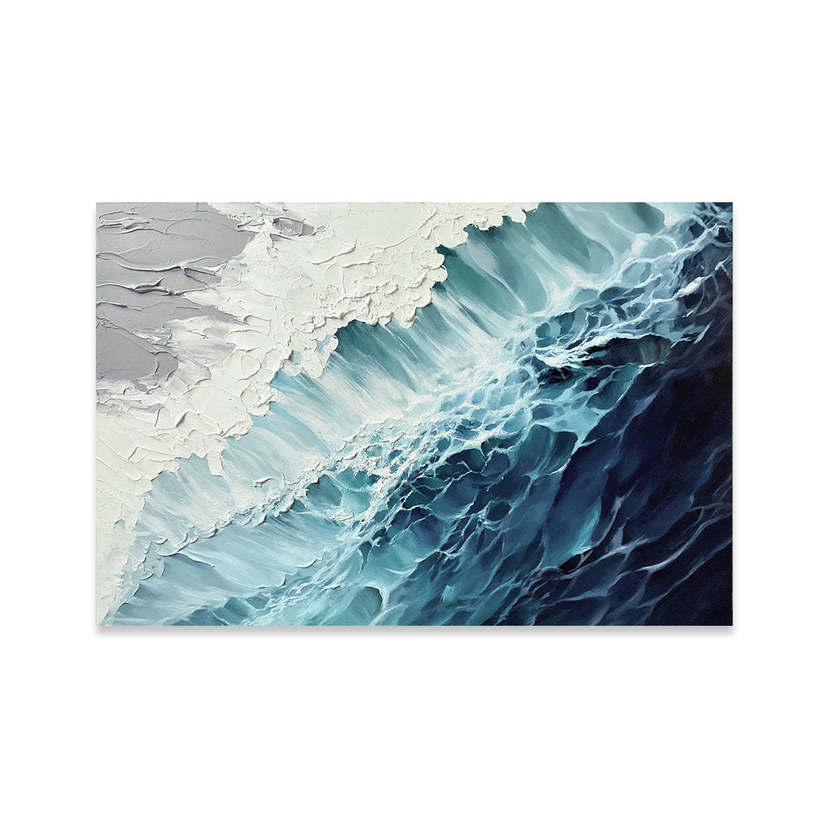 Ocean’s Embrace 3D Deep Blue Wave Abstract Wall Art