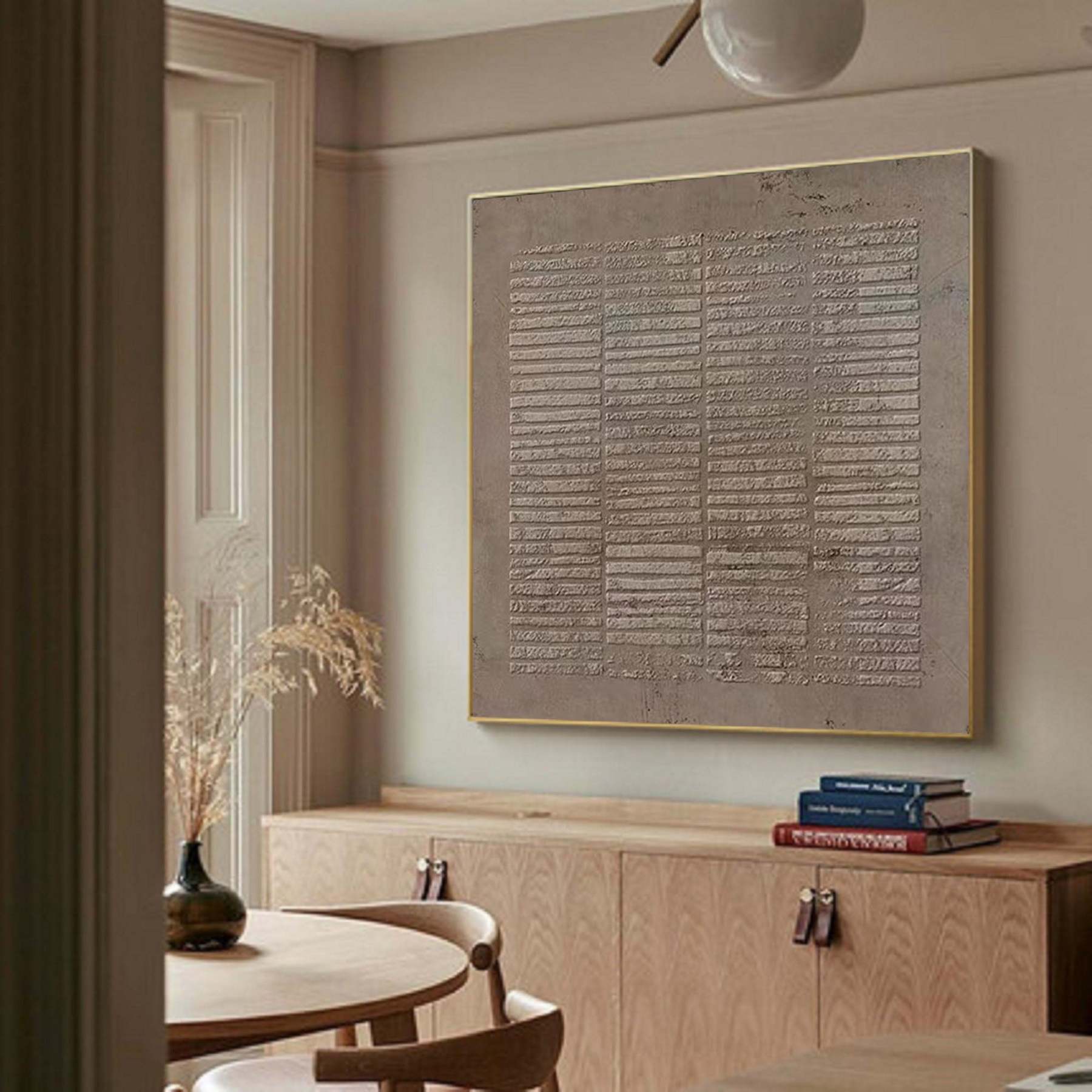 Light Brown Geometric Vertical Stripe Abstract Wall Art