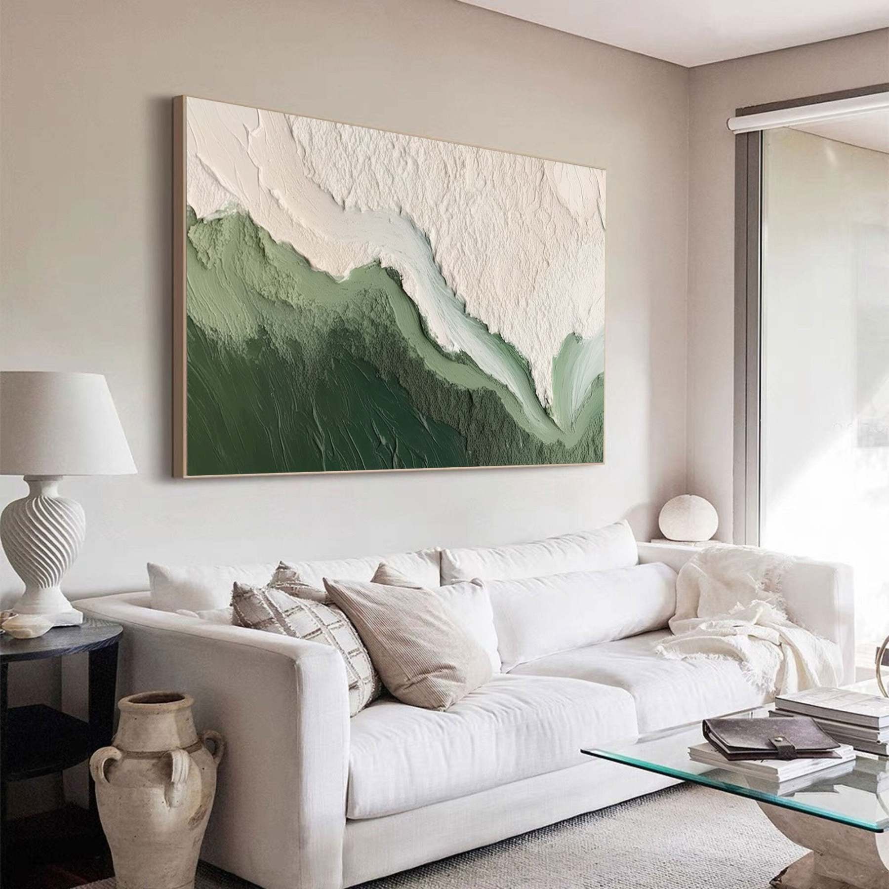 Valley Vista Green and White Layered Texture Natural Abstract Wall Art