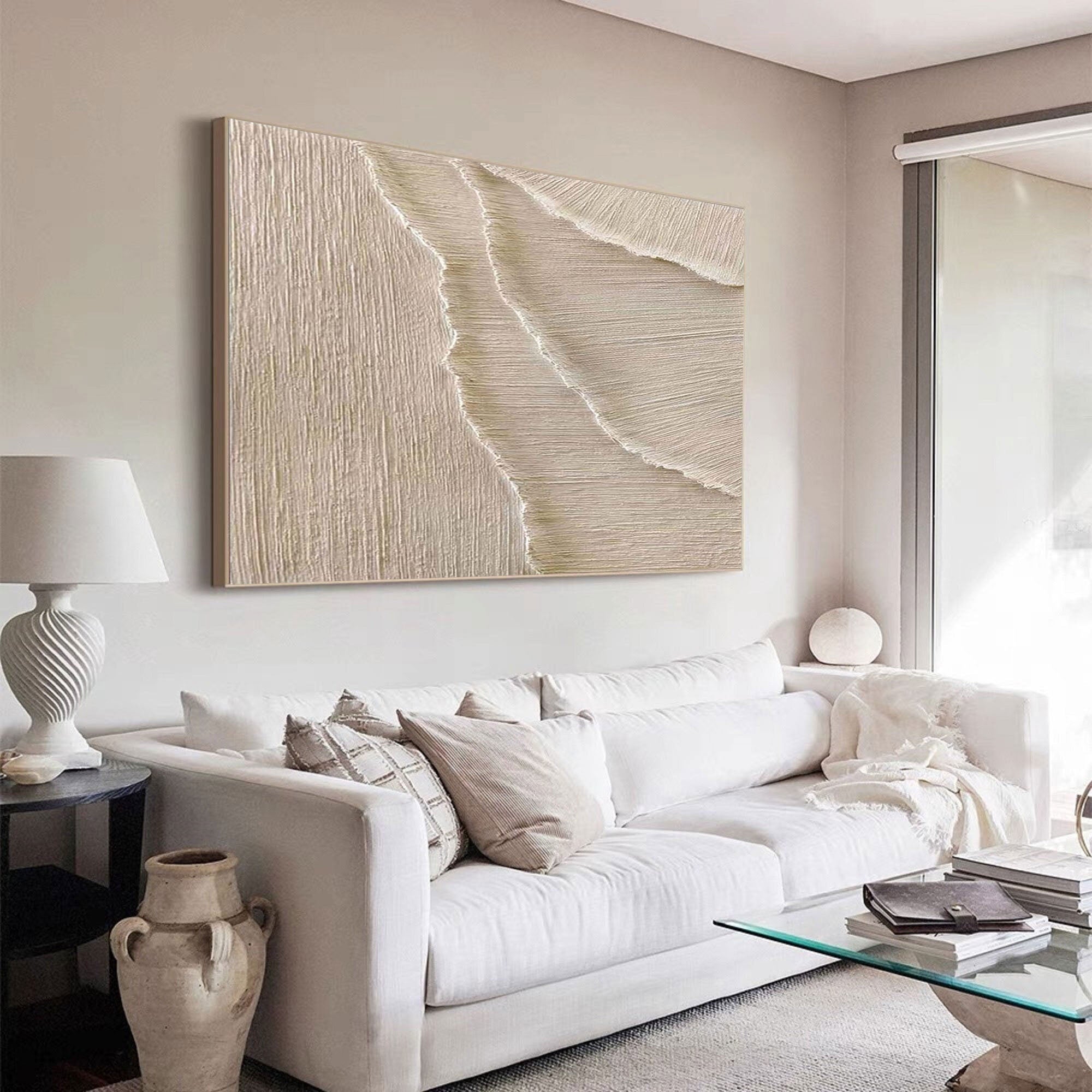 Whispering Sands Minimalist Oil Painting Flowing Wave Texture