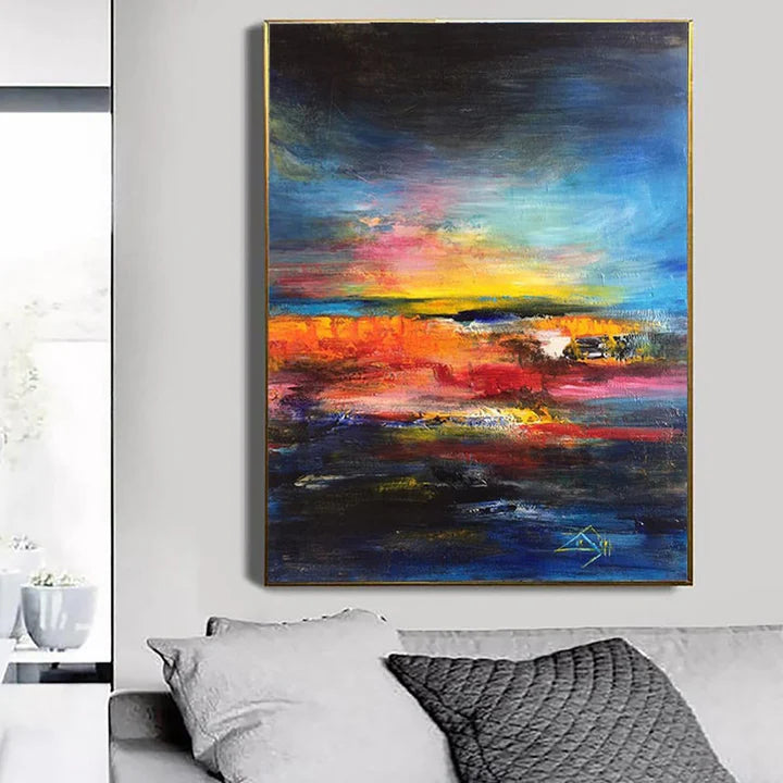 Vivid Horizon Abstract Sunset Ocean Waves Glow Wall Art