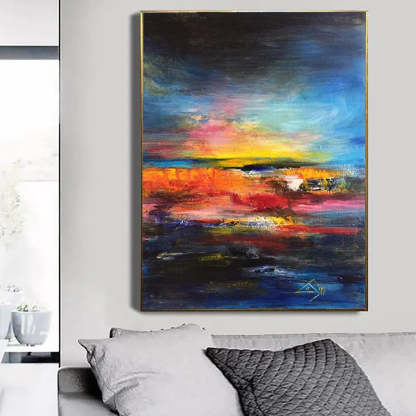 Vivid Horizon Abstract Sunset Ocean Waves Glow Wall Art