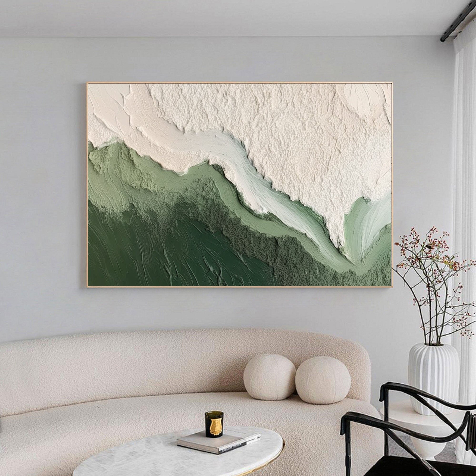 Valley Vista Green and White Layered Texture Natural Abstract Wall Art