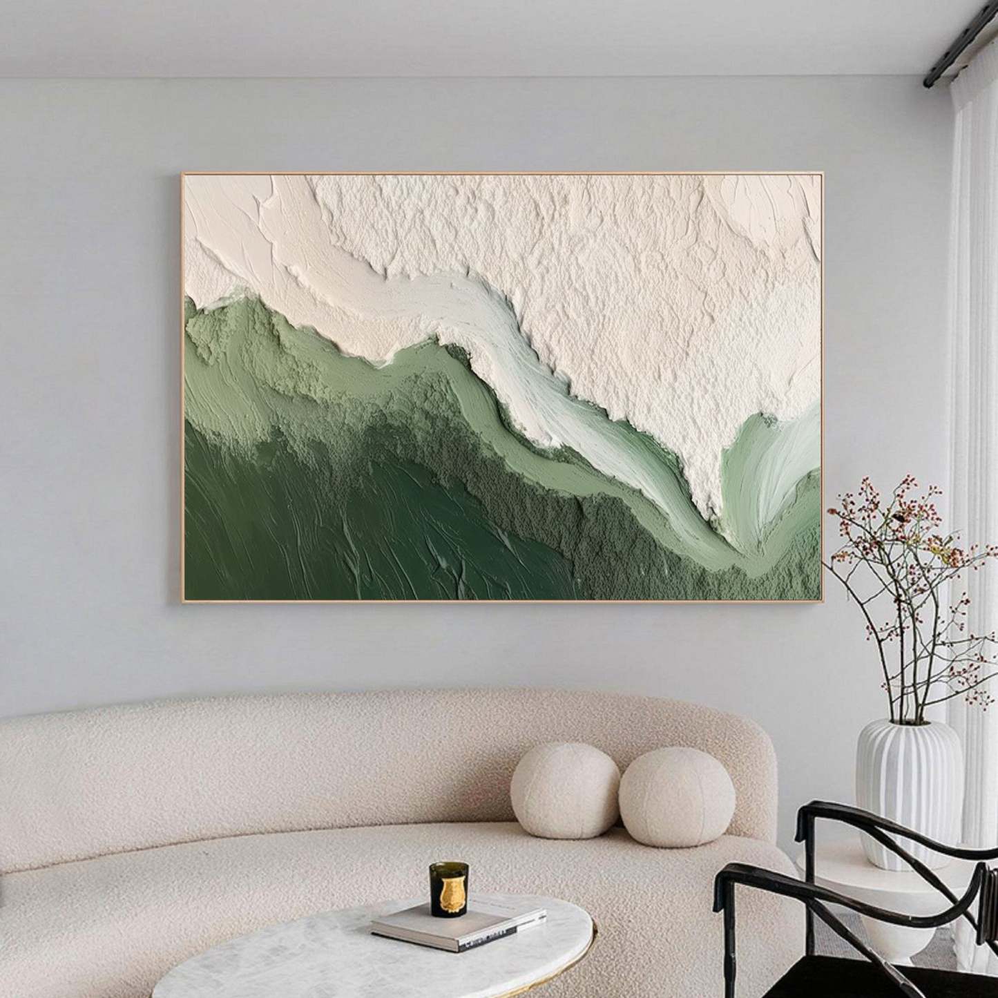 Valley Vista Green and White Layered Texture Natural Abstract Wall Art