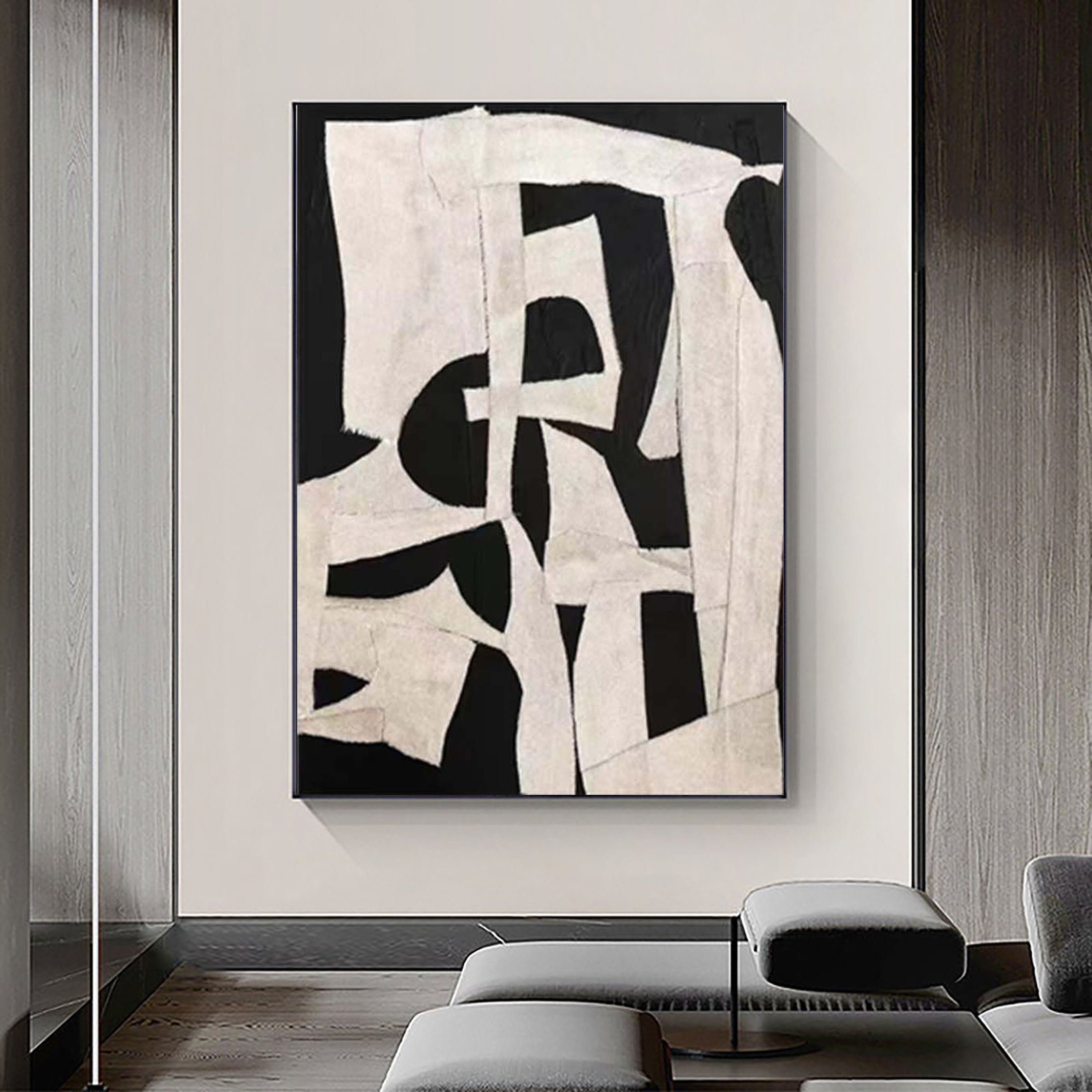Abstract Harmony Minimalist Black and White Geometric Wall Art