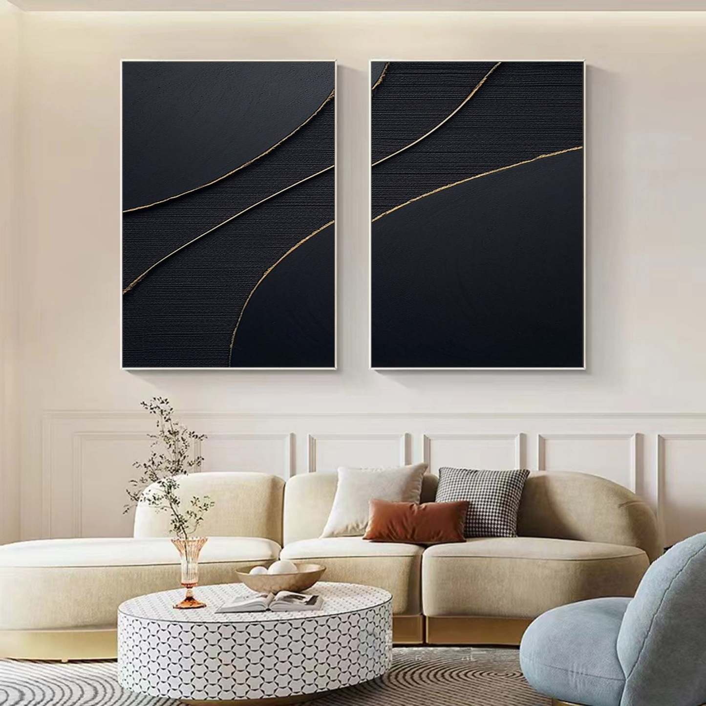 Midnight Elegance Abstract Painting Set of 2 Wall Art