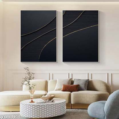 Midnight Elegance Abstract Painting Set of 2 Wall Art