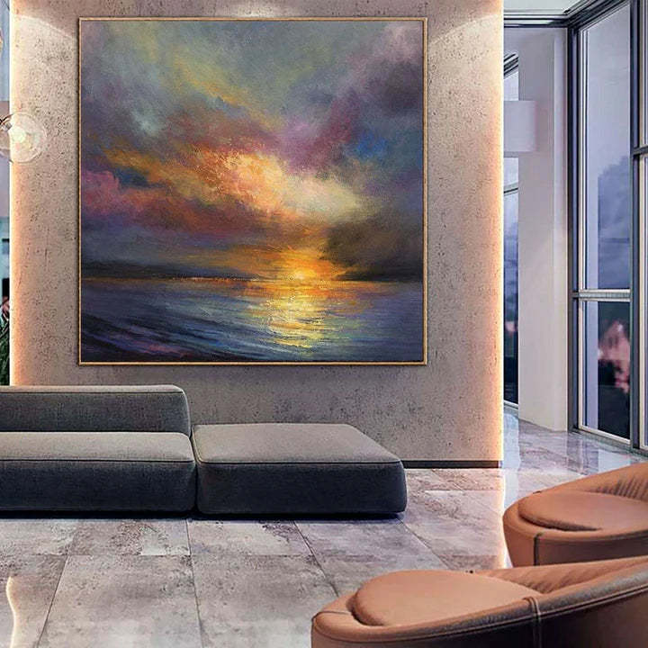 Chromatic Sunset Sea Minimalist Ocean Texture Oil Painting Wall Art