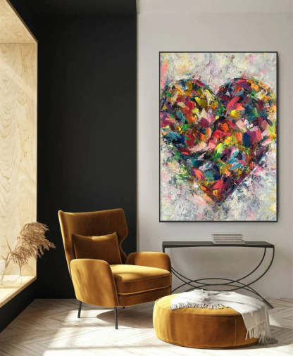 Heart of Abstraction Vertical Color Weaving Love Heart Abstract Wall Art