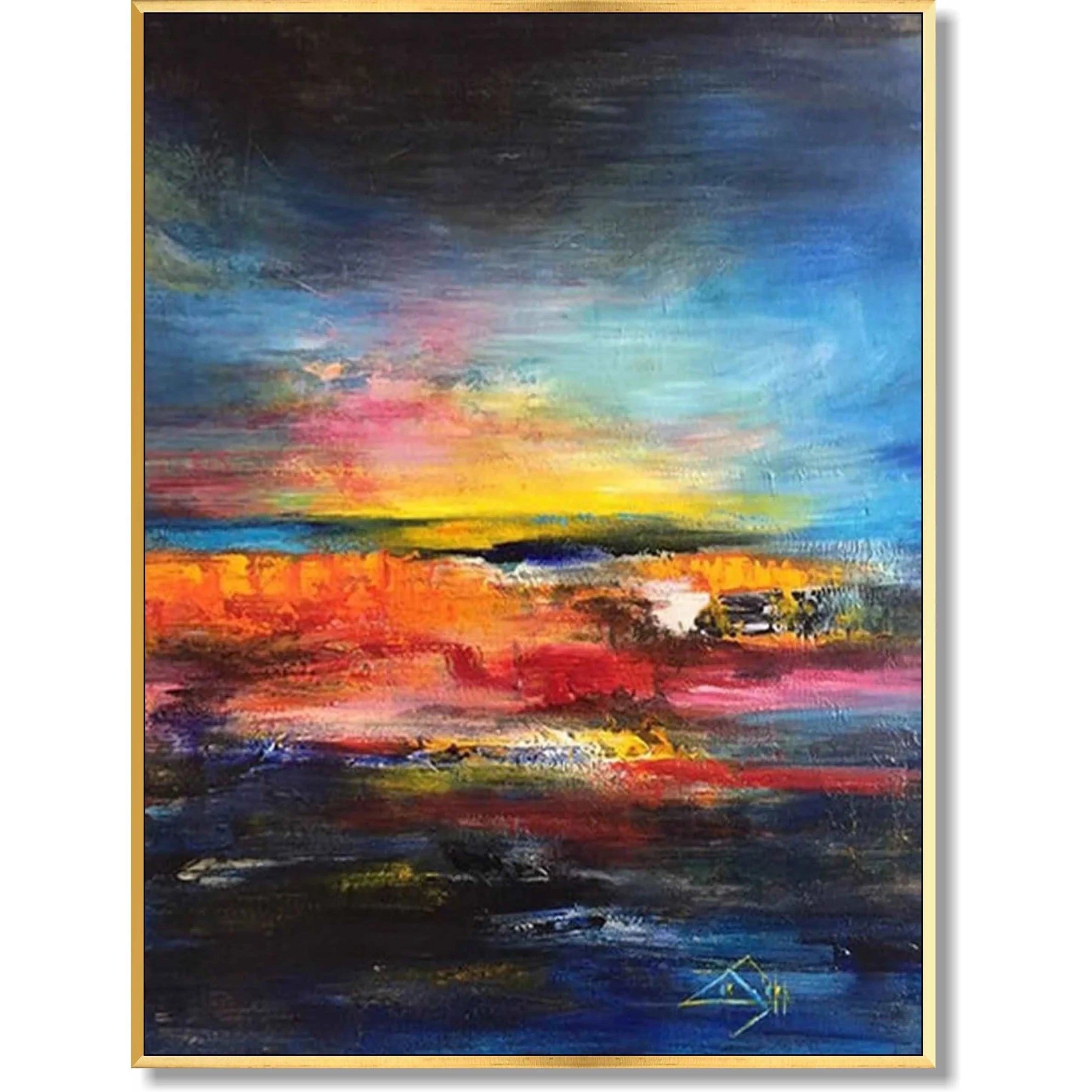 Vivid Horizon Abstract Sunset Ocean Waves Glow Wall Art