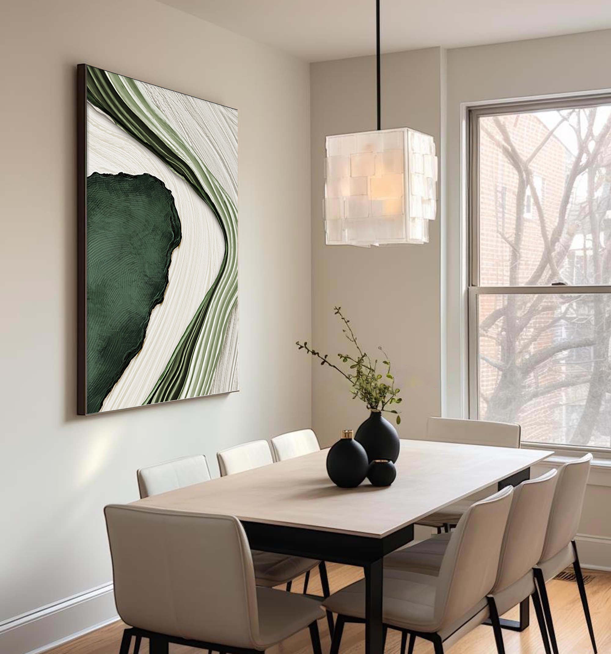 Verdant  Decoration Green and White Texture Wall Art