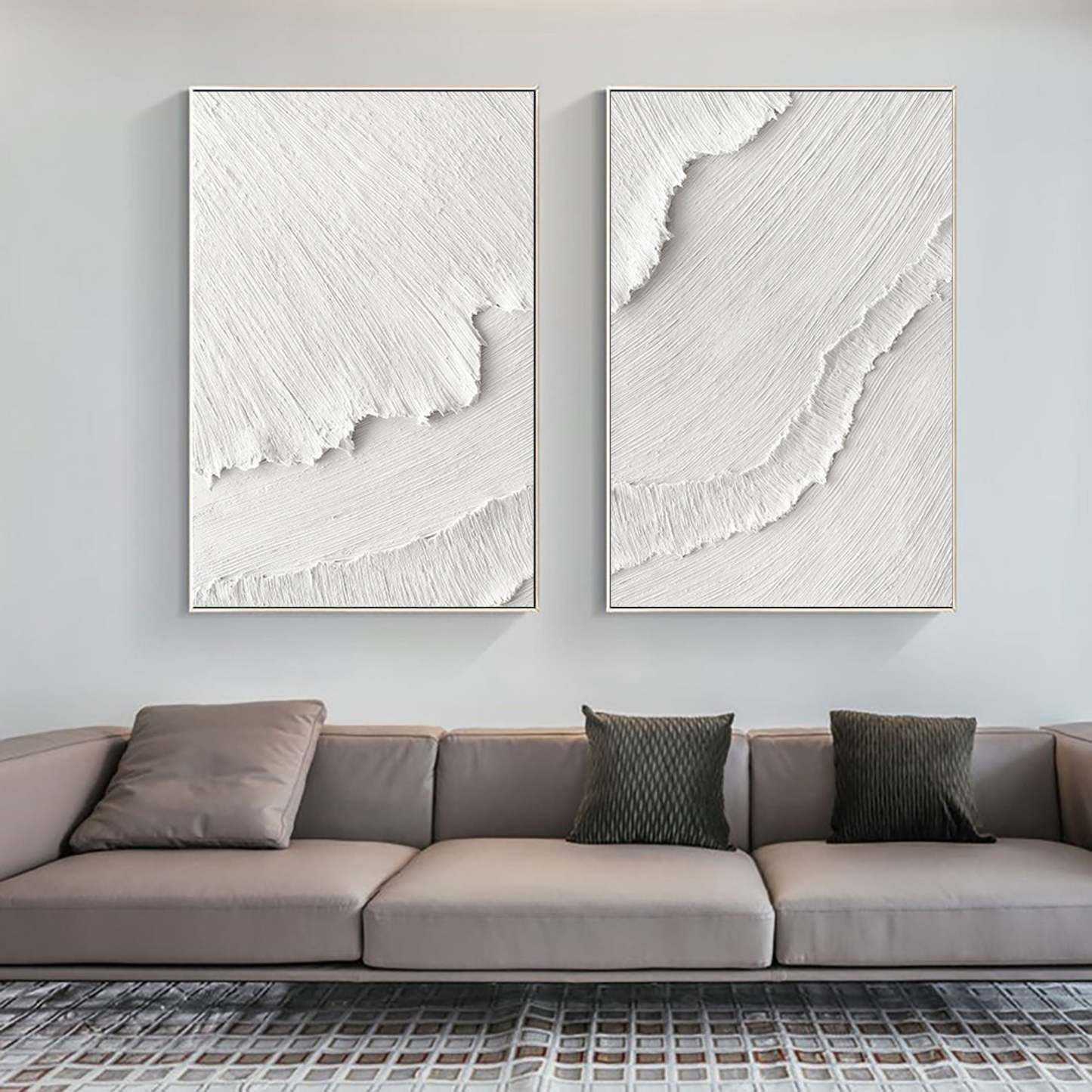 White Plaster 3D Textured Minimalist Abstract Canvas Set of 2
