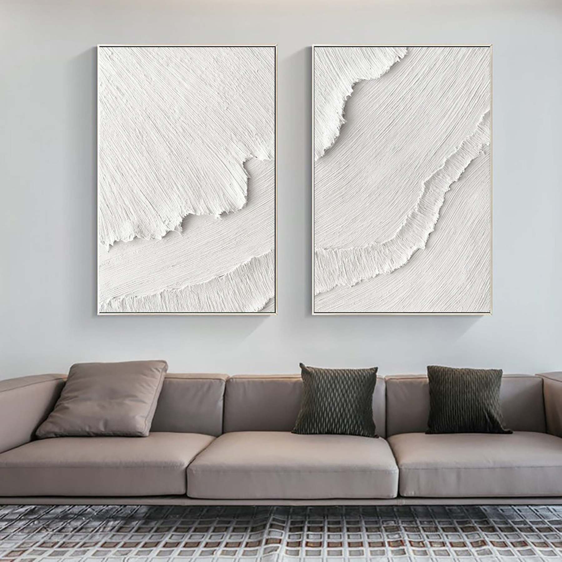 White Plaster 3D Textured Minimalist Abstract Canvas Set of 2