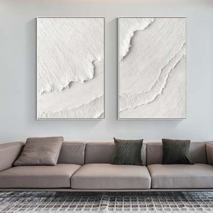 White Plaster 3D Textured Minimalist Abstract Canvas Set of 2