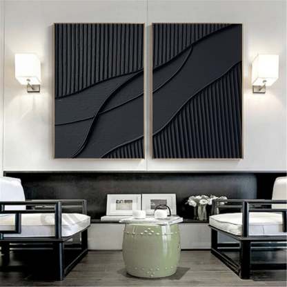  Abstract Painting Set of 2 Black Texture Wall Art