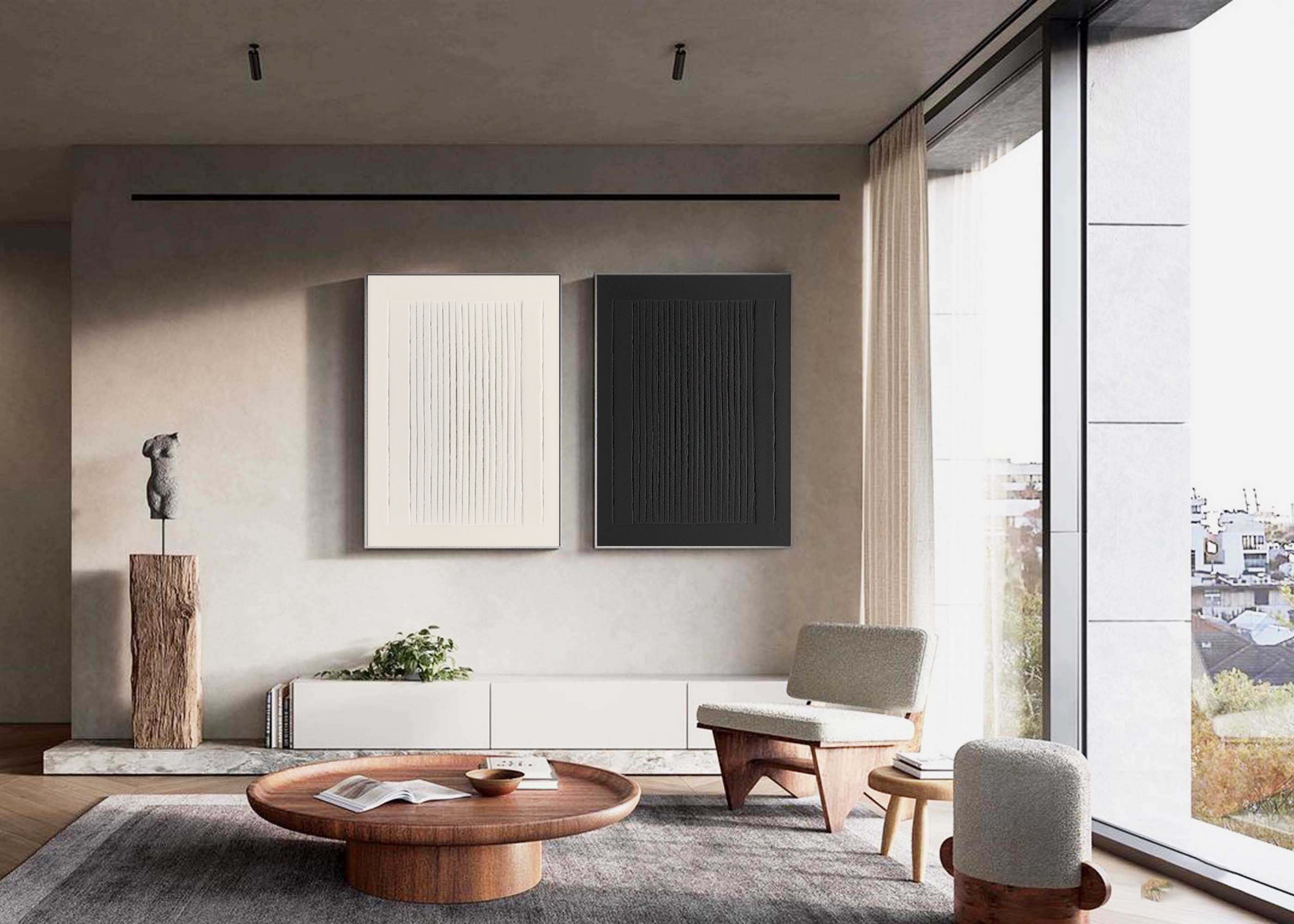 Dual Symmetry Set of 2 Minimalist Geometric Stripes Abstract Wall Art