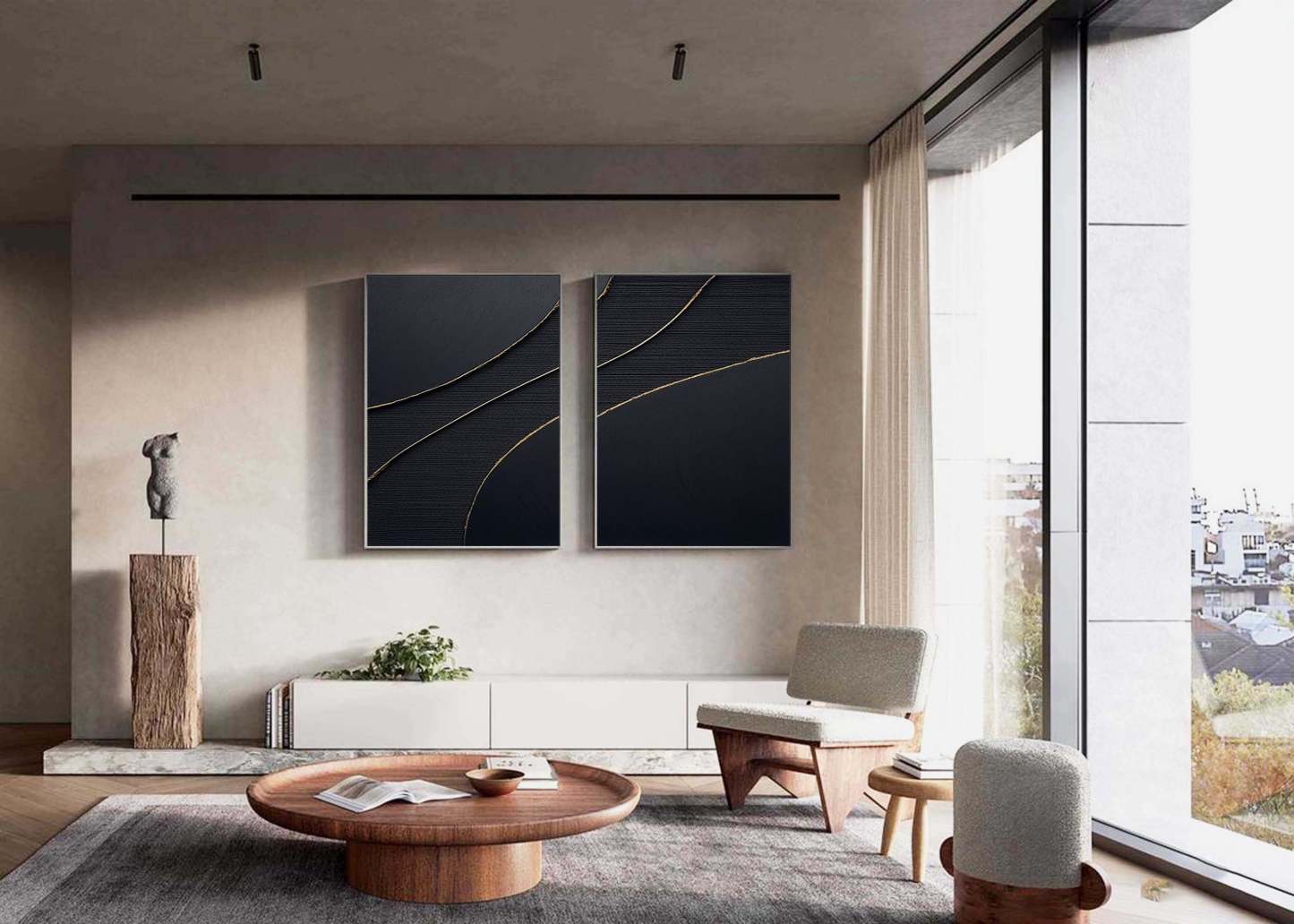 Midnight Elegance Abstract Painting Set of 2 Wall Art