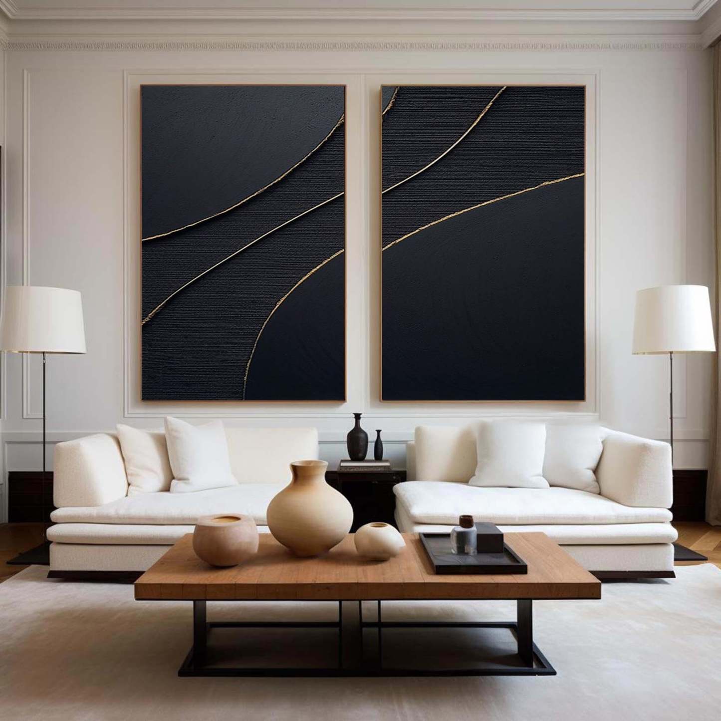 Midnight Elegance Abstract Painting Set of 2 Wall Art