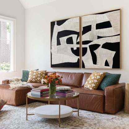 Modern Black and White Abstract Textured Canvas Wall Art Set of 2