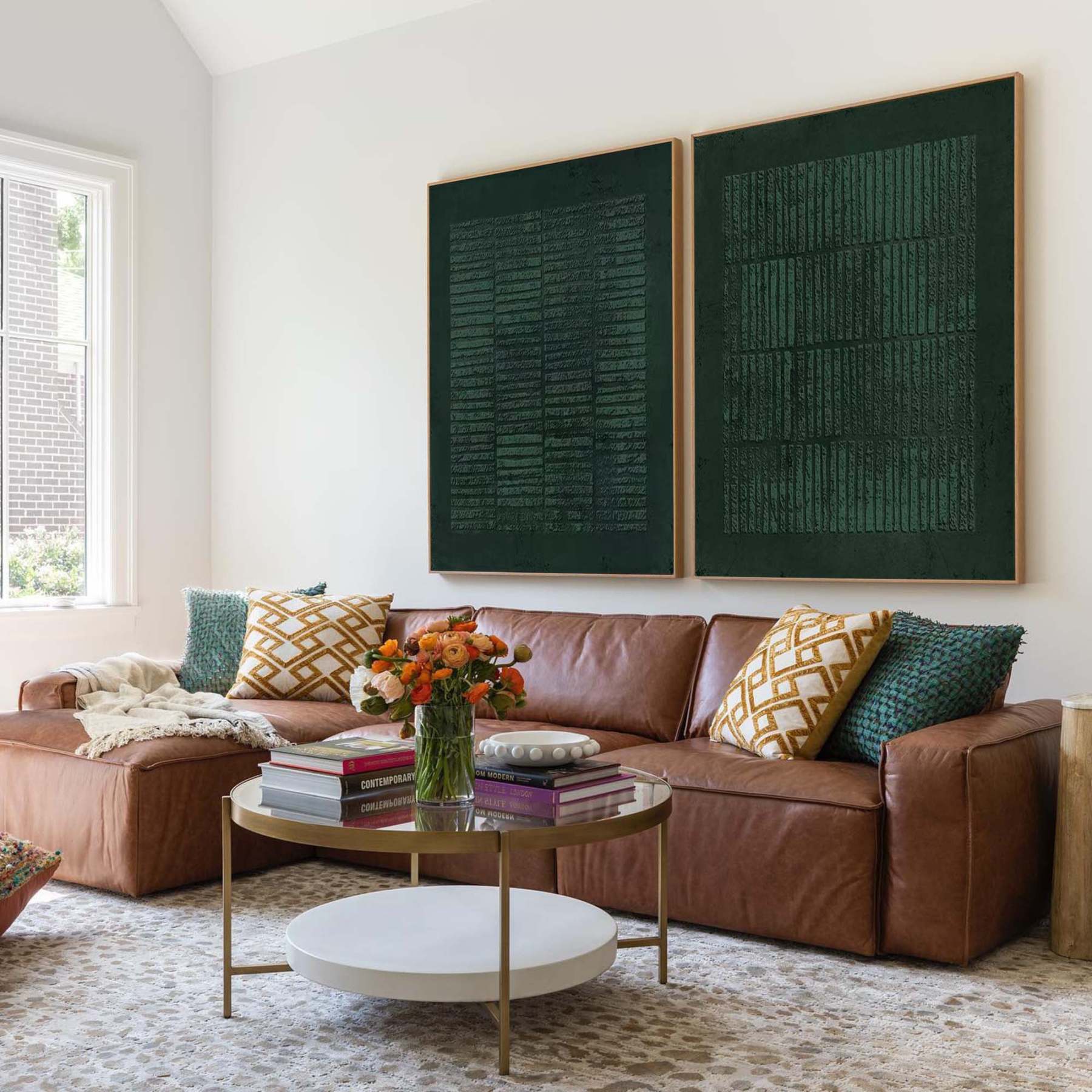 Green Textured Canvas Artworks Set of 2 Modern Minimalist Wall Art