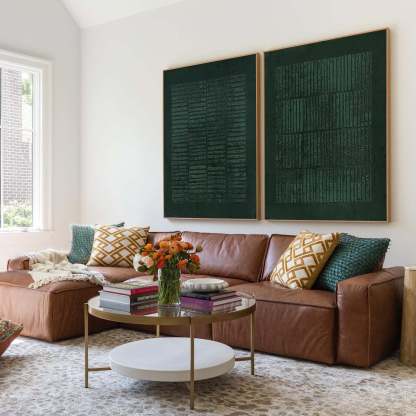 Green Textured Canvas Artworks Set of 2 Modern Minimalist Wall Art