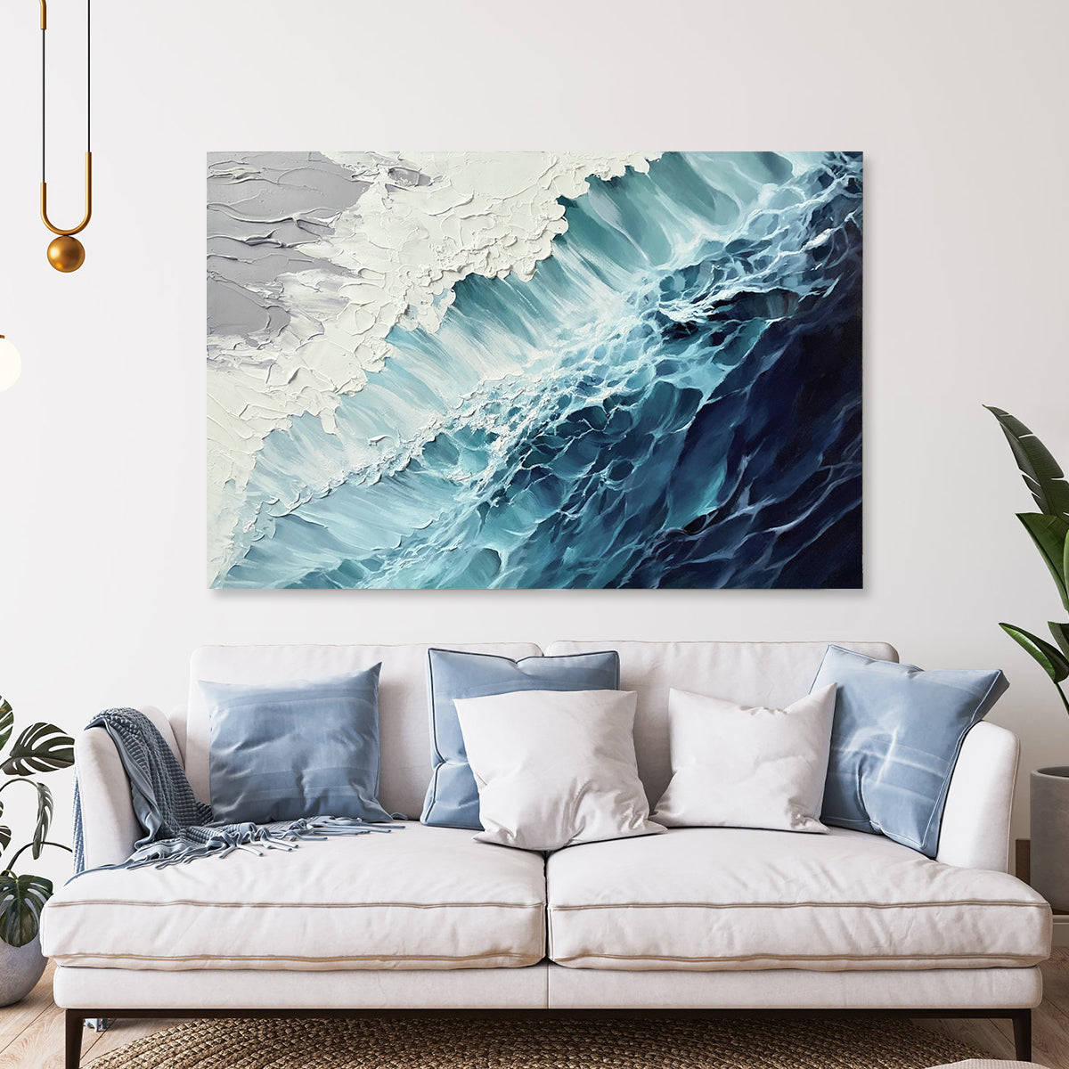 Ocean’s Embrace 3D Deep Blue Wave Abstract Wall Art