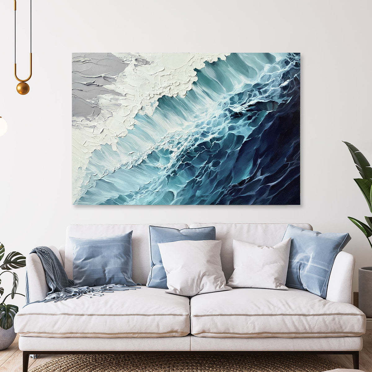 Ocean’s Embrace 3D Deep Blue Wave Abstract Wall Art