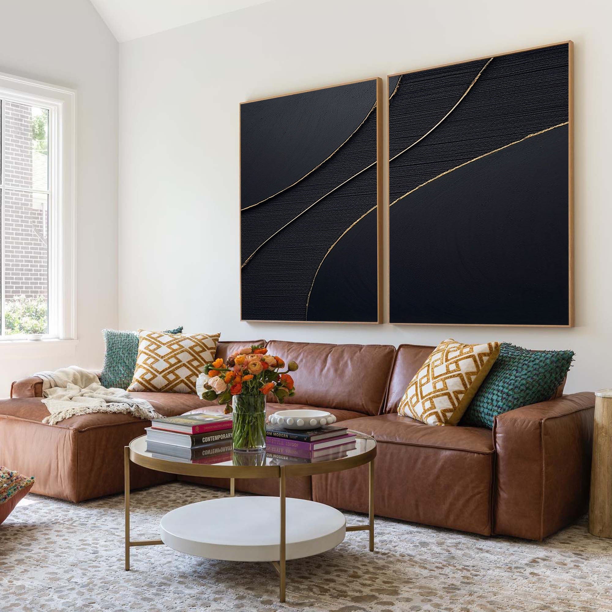 Midnight Elegance Abstract Painting Set of 2 Wall Art