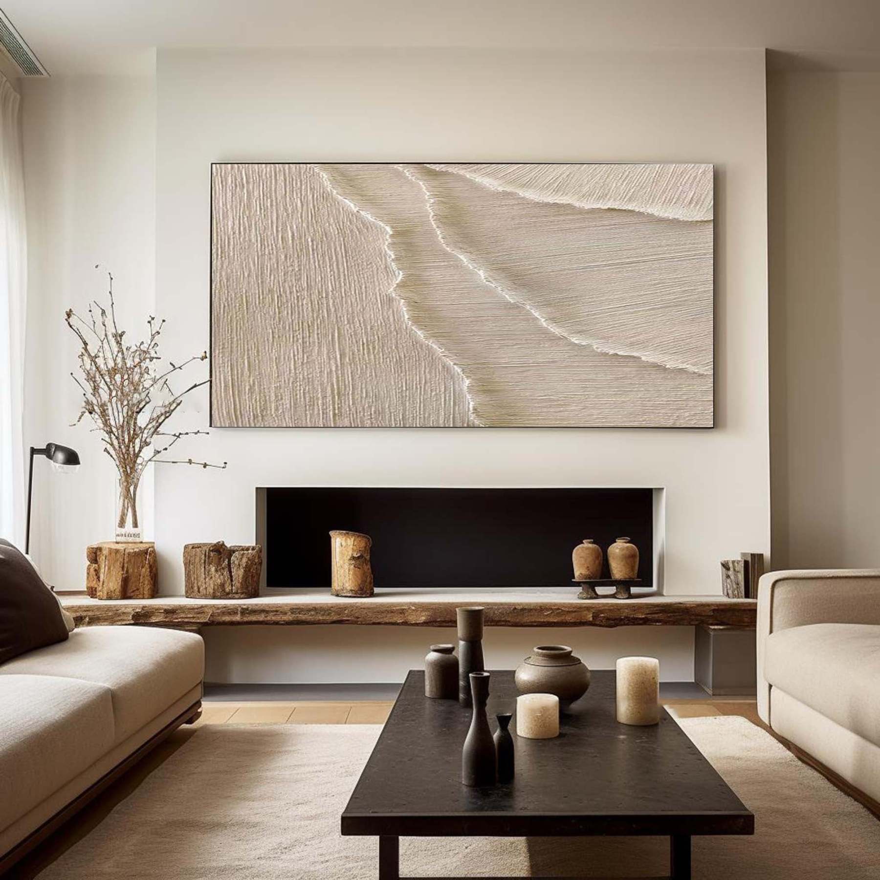 Whispering Sands Minimalist Oil Painting Flowing Wave Texture